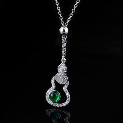 White Gold Double Gourds Beating Emerald Chain