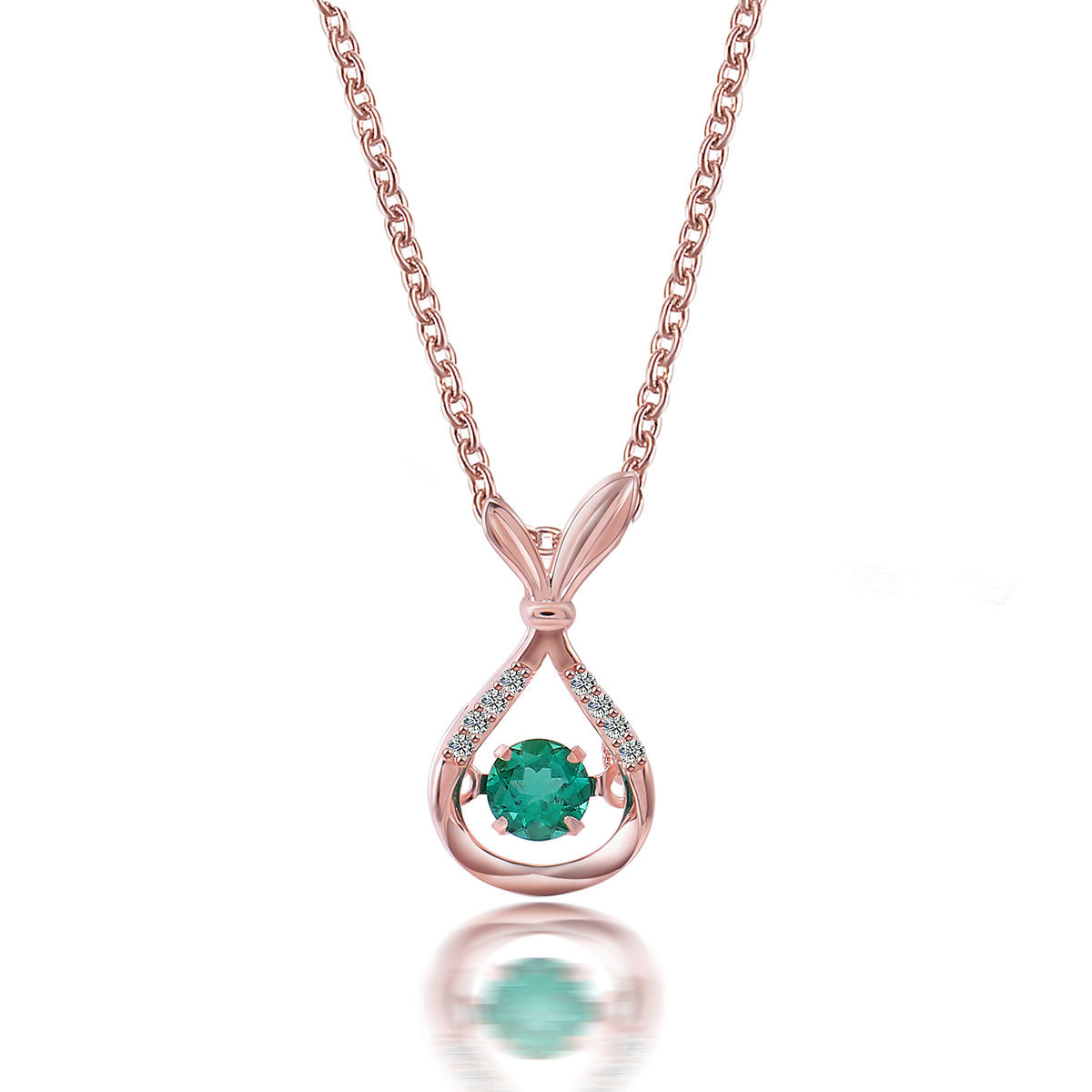 Rose Gold Rabbit Ear Hollow Beating Emerald Chain