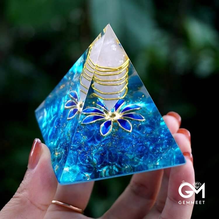 Blue Chalcedony Clear Quartz Orgone Pyramid