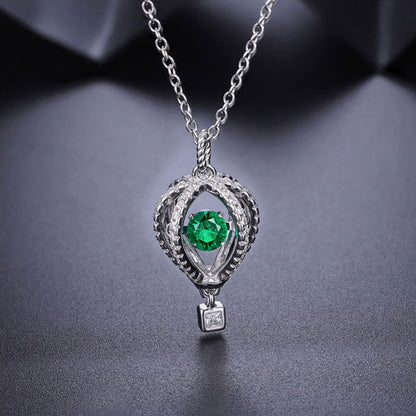 White Gold Balloon Shape Beating Emerald Pendant Chain