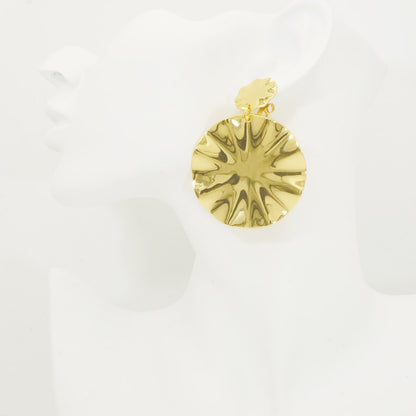 Wavy Textures Disc Gold Big Drop Earrings