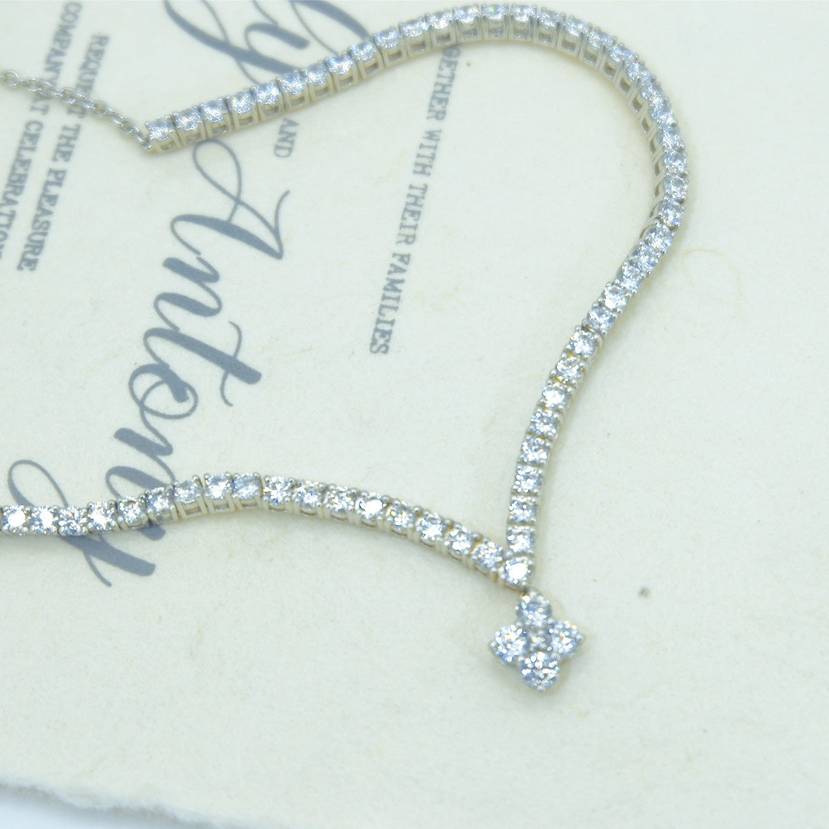 White Gold S925 Tennis Style Heart Line Full Stones Necklace