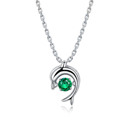 White Gold Dolphin Shape Beating Emerald Chain