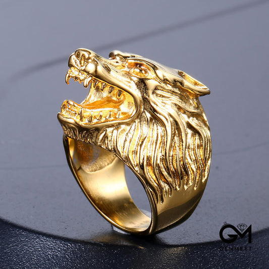 Gold Black Vintage Wolf Head Stainless Steel Ring