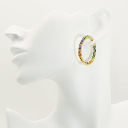 Full Colored Stones Round Gold Big Hoop Earrings