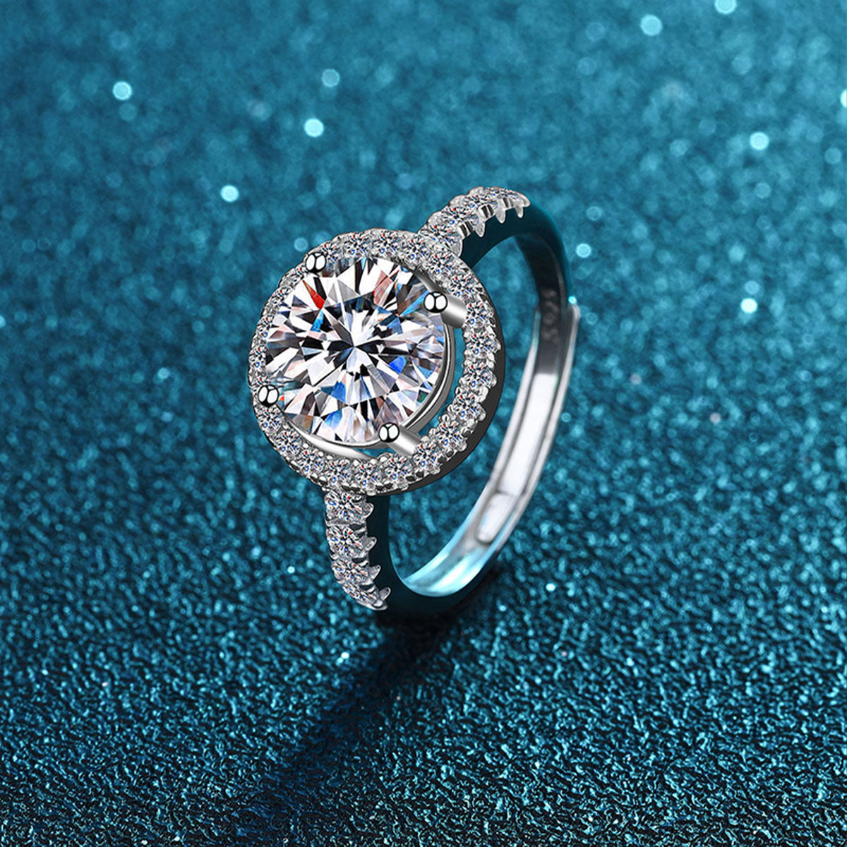 White Gold Full Stones Moissanite Halo Ring