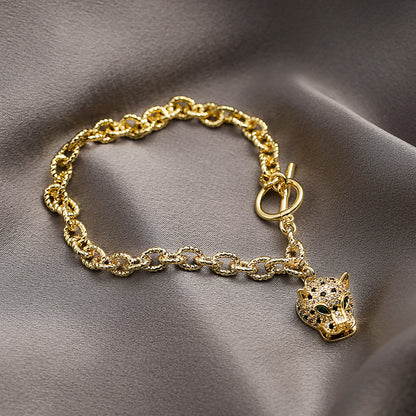 Golden Full Stones Leopard Head Bracelet