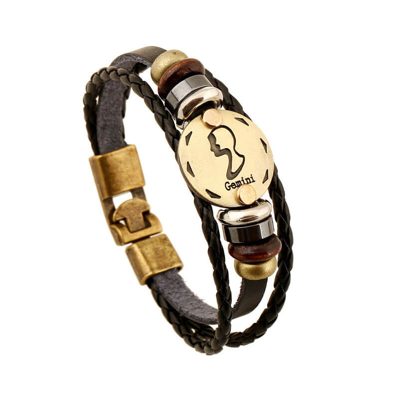 Zodiac Cowhide Simple Multi-layer Retro Braided Couple Leather Bracelet