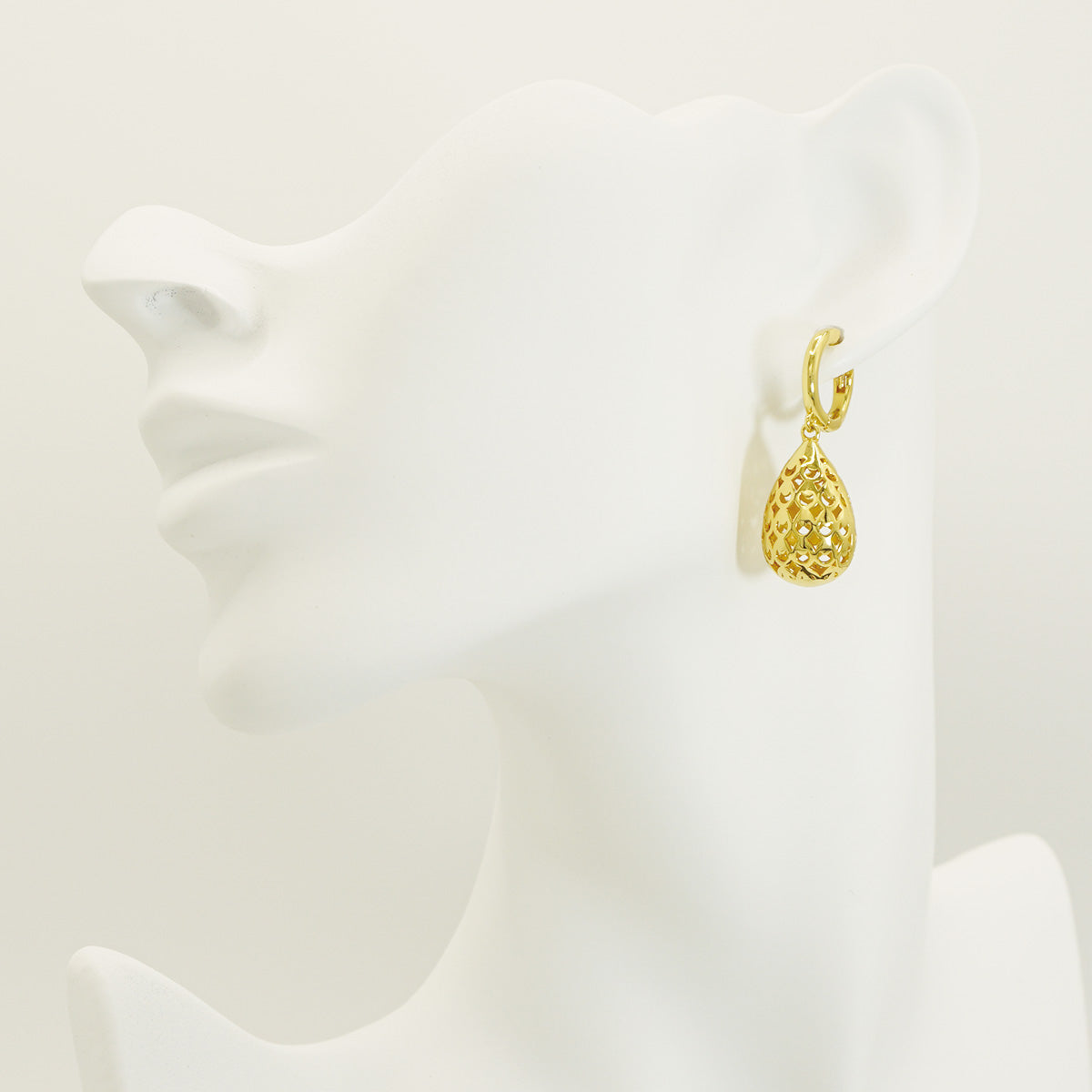 Oval Ball Hollow Carved Design Gold Dangle Earrings