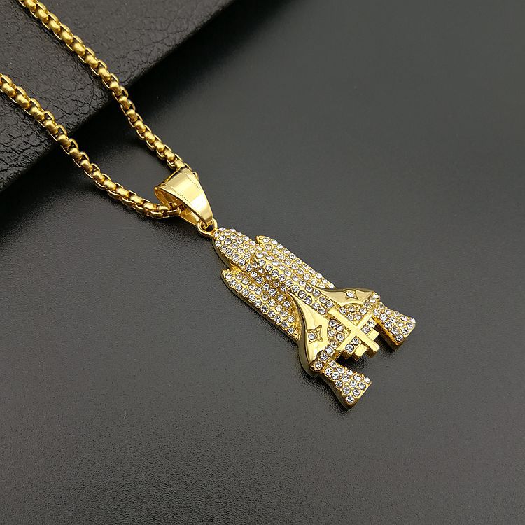 Hip Hop Gold Plated Zirconia Space Rocket Shuttle Pendant